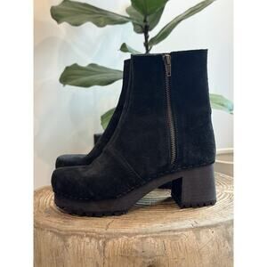 Sanita Henna Clog Boots Booties Black Leather Women’s 35 5 Wood Block Heel Zip